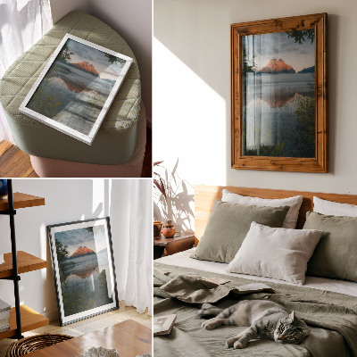 Affiche décorative Paysage montagneux reflété dans le brouillard d'eau