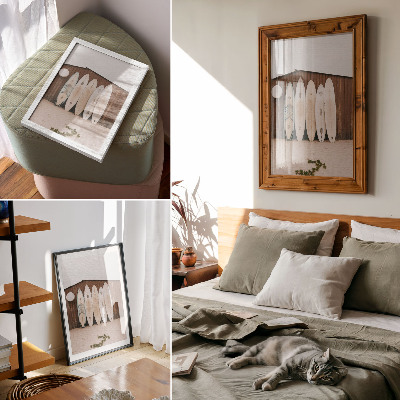 Impression sur toile Planches de surf, mur en bois, vert délicat