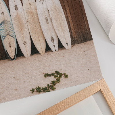 Impression sur toile Planches de surf, mur en bois, vert délicat