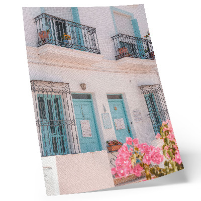 Affiche décorative Détails du balcon aux tons bleu pastel et aux fleurs
