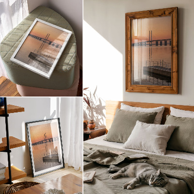 Impression sur toile Pont au coucher du soleil, minimalisme, teintes chaudes
