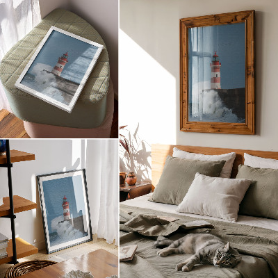 Affiche décorative Phare, ciel bleu, vagues de la mer