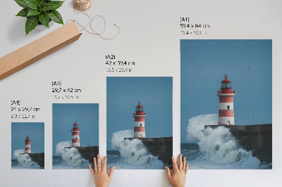 Affiche décorative Phare, ciel bleu, vagues de la mer