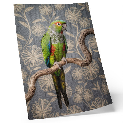 Décoration murale Perroquet sur une branche avec des fleurs crème et un fond bleu