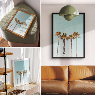Impression sur toile Palmiers sur fond bleu, paix et nature pendant les vacances