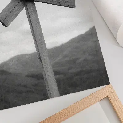 Impression sur toile représentant un paysage de montagne en noir et blanc