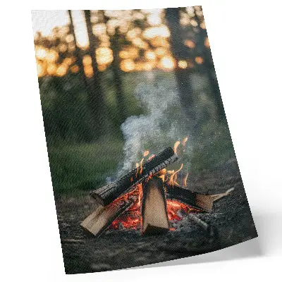 Impression sur toile un feu de joie sur fond de forêt avec de la fumée