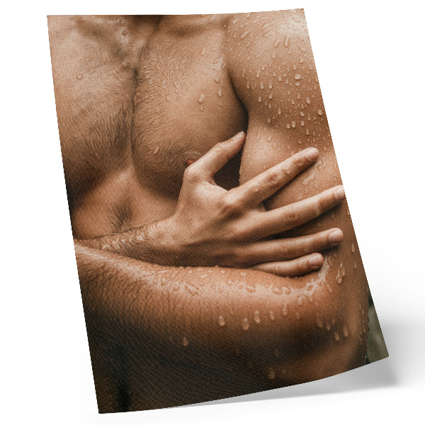 Affiche décorative Détails de la peau, gouttes d'eau, silhouette musclée