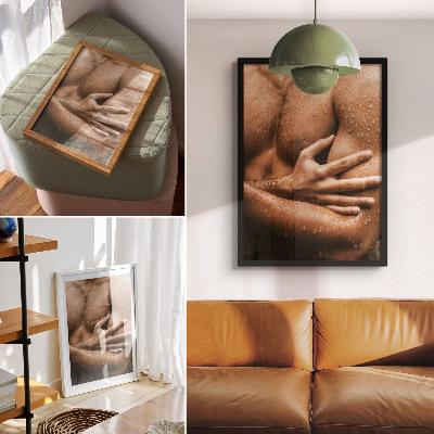 Affiche décorative Détails de la peau, gouttes d'eau, silhouette musclée