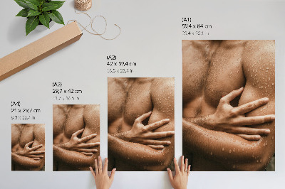 Affiche décorative Détails de la peau, gouttes d'eau, silhouette musclée