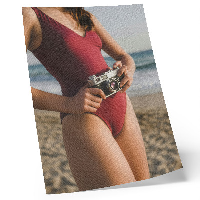 Impression sur toile Ambiance plage, costume bordeaux, photographie