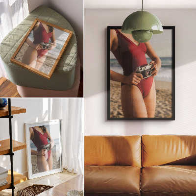 Impression sur toile Ambiance plage, costume bordeaux, photographie
