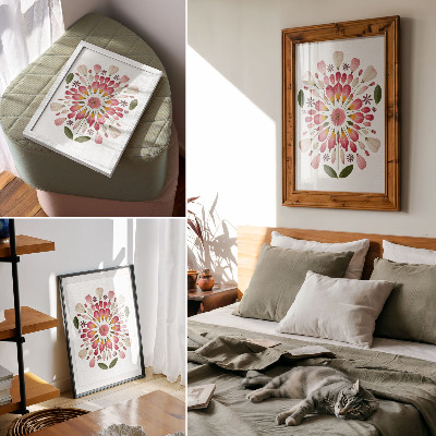 Décoration murale Mandala floral symétrique rose crème vert