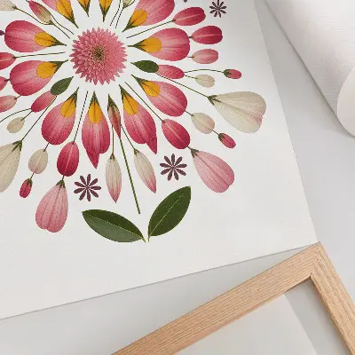 Décoration murale mandala floral symétrique rose crème et vert