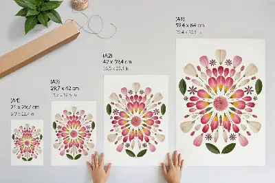 Décoration murale mandala floral symétrique rose crème et vert