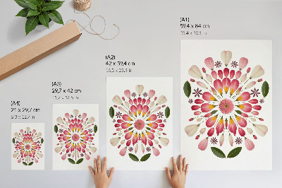Décoration murale Mandala floral symétrique rose crème vert