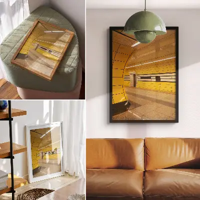 Impression sur toile motifs dynamiques et lumineux dans un espace futuriste et harmonieux