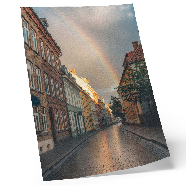 Affiche décorative Immeubles colorés, arc-en-ciel, ciel nuageux