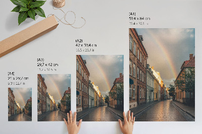 Affiche décorative Immeubles colorés, arc-en-ciel, ciel nuageux