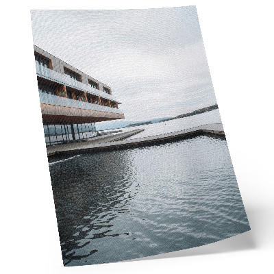 Décoration murale Bâtiment moderne au bord de l'eau, minimalisme, bois, verre
