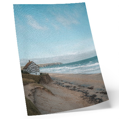Affiche décorative Plage, vagues, maison sur une falaise, couleurs pastel