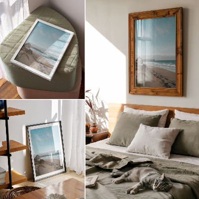 Affiche décorative Plage, vagues, maison sur une falaise, couleurs pastel
