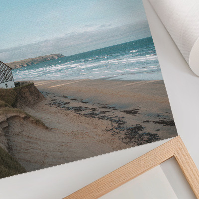 Affiche décorative Plage, vagues, maison sur une falaise, couleurs pastel