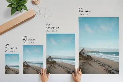 Affiche décorative plage avec vagues et maison sur une falaise aux couleurs pastel
