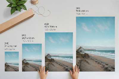Affiche décorative Plage, vagues, maison sur une falaise, couleurs pastel
