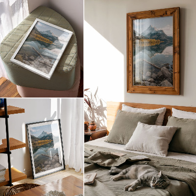 Impression sur toile Montagnes, lac, arbres, reflet, paix, nature