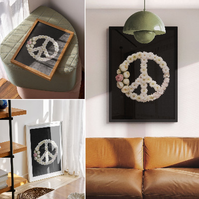Impression sur toile Fleurs en forme de symbole de paix sur fond noir