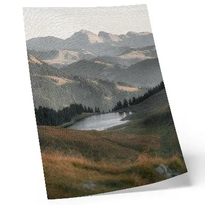 Décoration murale paysage harmonieux de collines, de lac et de montagnes en arrière-plan