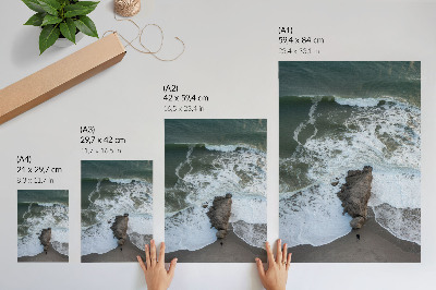 Impression sur toile Côte rocheuse, vagues de l'océan, eau verte