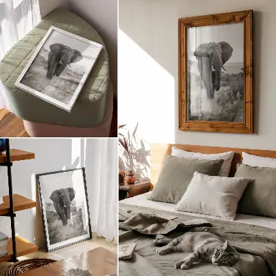 Impression sur toile représentant un grand éléphant sur fond naturel