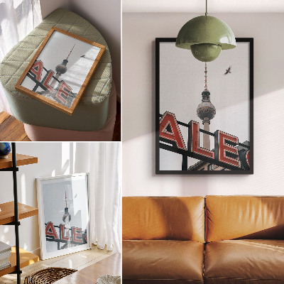 Affiche décorative Tour de télévision rouge néon gris