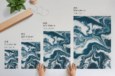 Impression sur toile Taches abstraites bleues et blanches aux lignes dynamiques