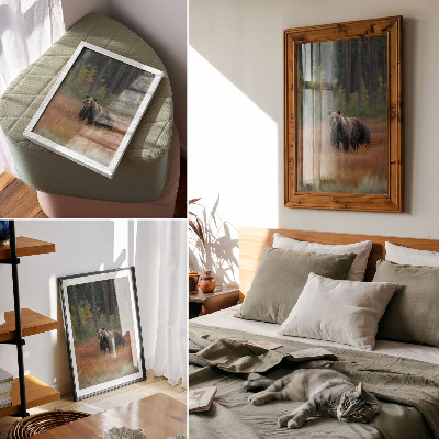 Affiche décorative L'ours dans la nature et la paix de la forêt d'automne