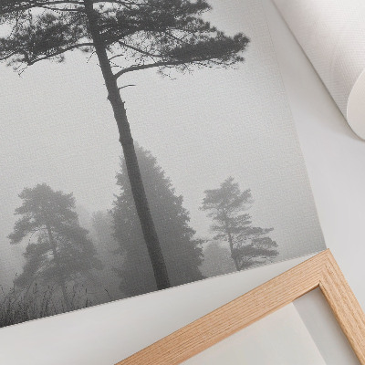 Décoration murale Arbre noir et blanc dans le brouillard, silence unique