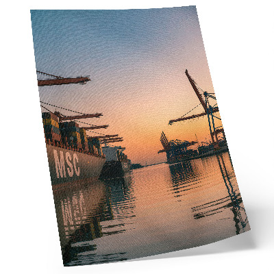 Impression sur toile Paysage portuaire avec porte-conteneurs et grues