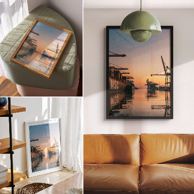 Impression sur toile Paysage portuaire avec porte-conteneurs et grues