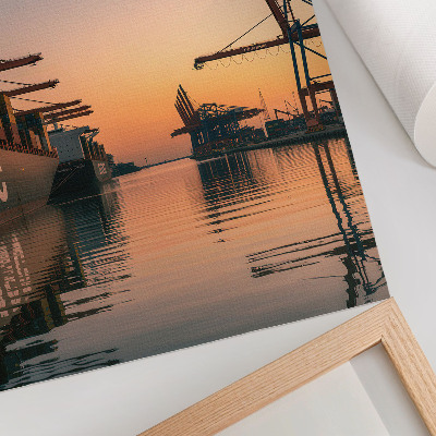 Impression sur toile Paysage portuaire avec porte-conteneurs et grues