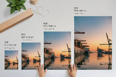 Impression sur toile Paysage portuaire avec porte-conteneurs et grues
