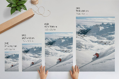 Impression sur toile Skieur en action, montagnes blanches, ciel bleu