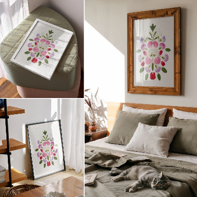 Affiche décorative Fleurs et feuilles symétriques sur fond clair
