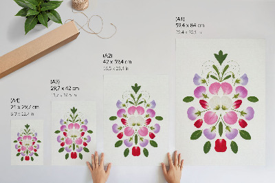 Affiche décorative Fleurs et feuilles symétriques sur fond clair