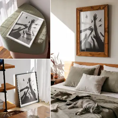Décoration murale au style minimaliste représentant des mains levées