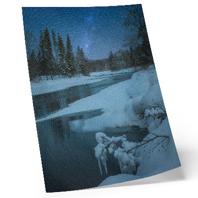 Impression sur toile Paysage d'hiver, rivière, arbres, étoiles