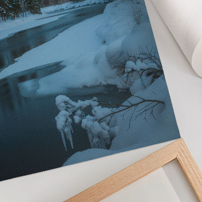 Impression sur toile Paysage d'hiver, rivière, arbres, étoiles