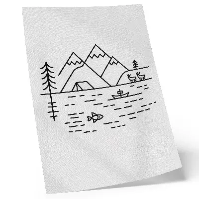 Impression sur toile représentant des lignes minimalistes de montagnes, de lac et d'animaux