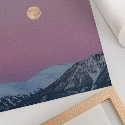 Impression sur toile Montagnes, crépuscule, lune, ciel pastel